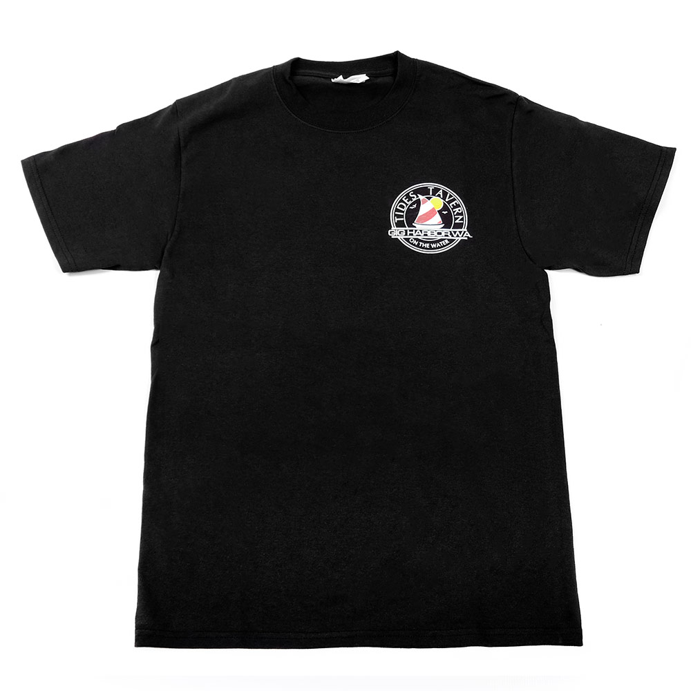 Tides Tavern Sailboat Logo T-Shirt - Black (Front and Back)