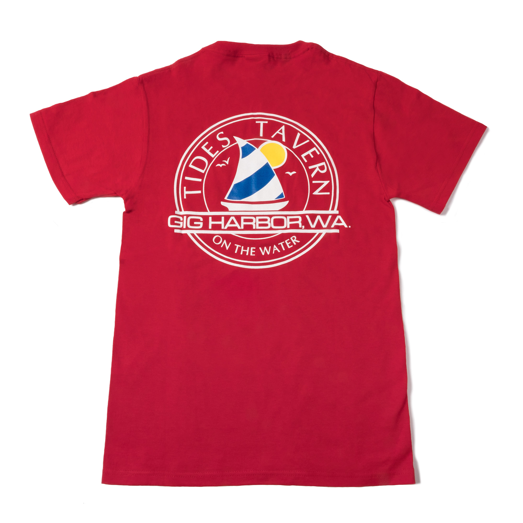 Tides Tavern Sailboat Logo T-Shirt - Red (Front and Back)