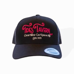 Tides Tavern Swash Text Logo Trucker Hat - Black