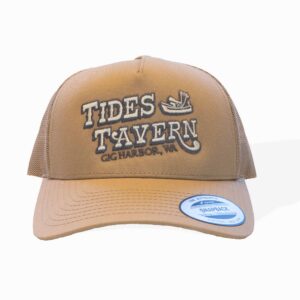 Tides Tavern Text and Boat Logo Trucker Hat - Khaki