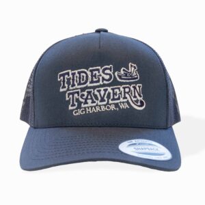 Tides Tavern Text and Boat Logo Trucker Hat - Navy